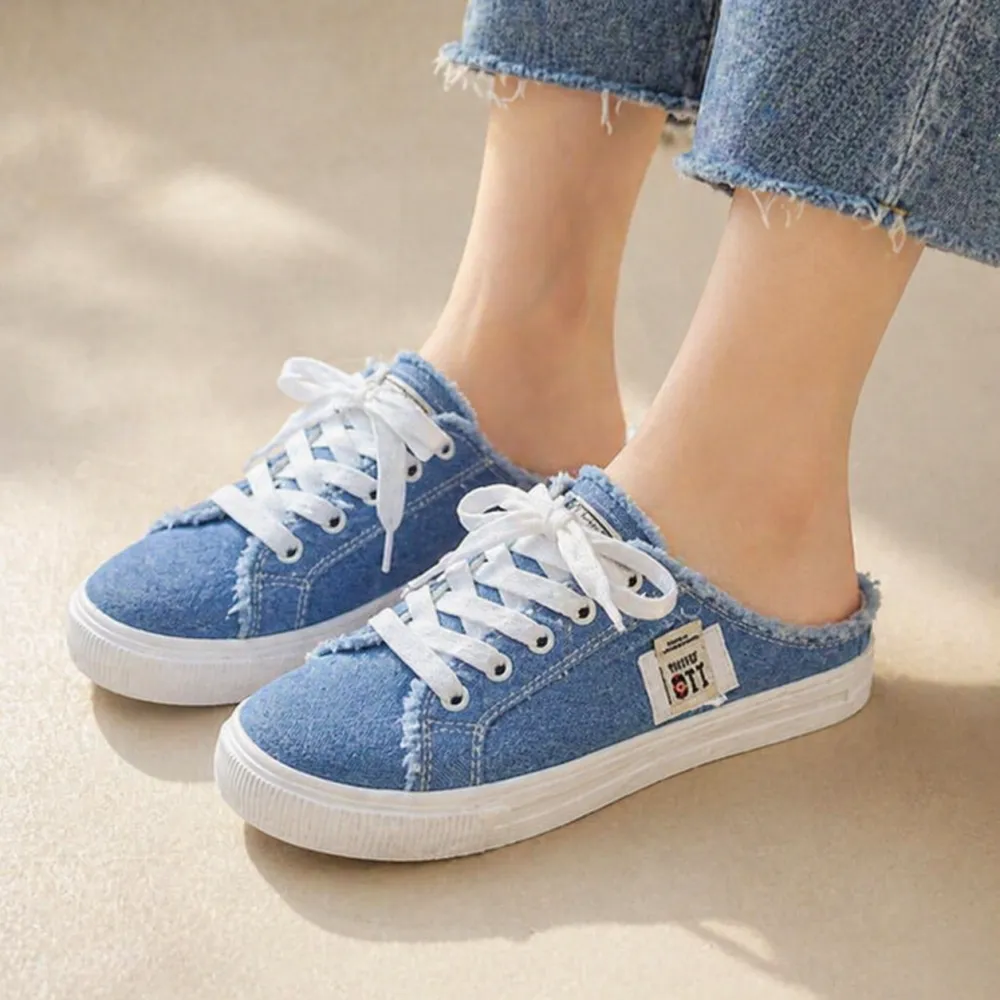 Frayed Denim Slip On Sneakers