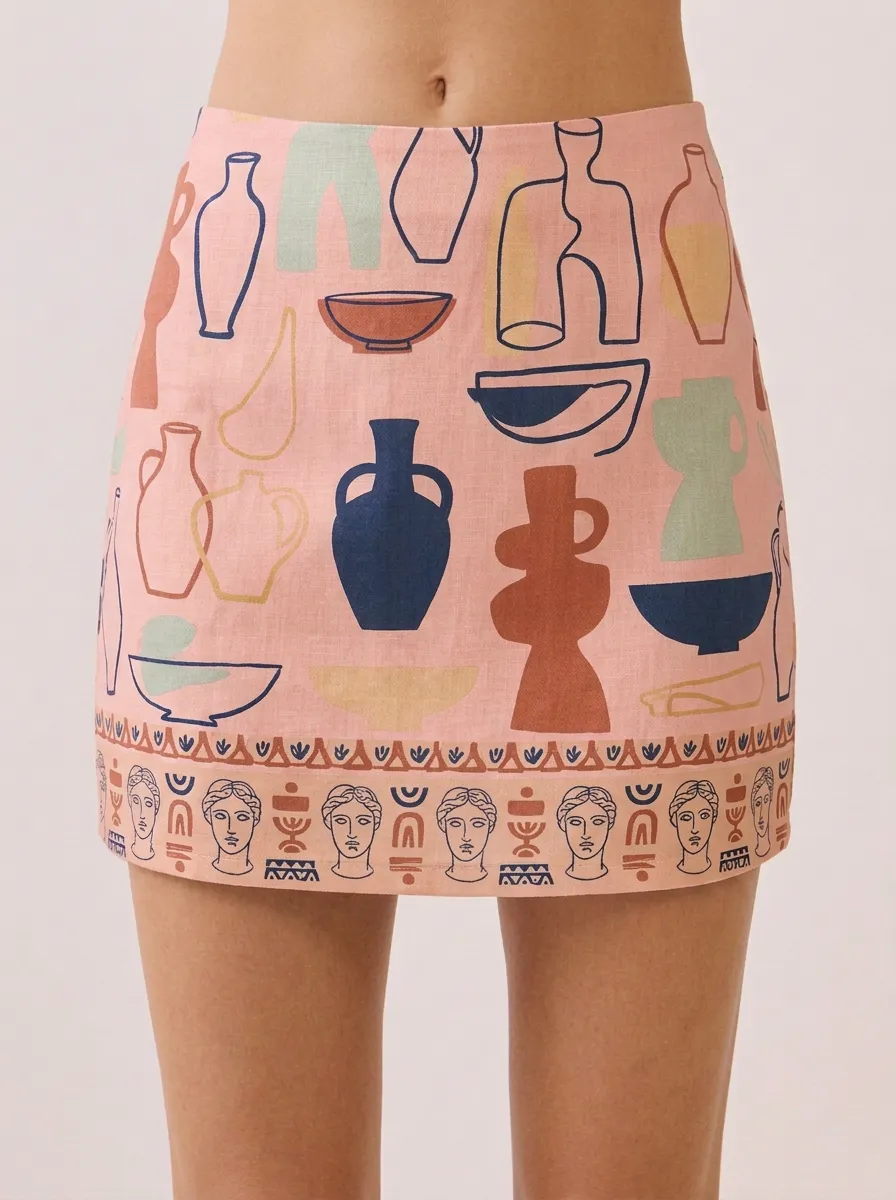 Women's Art Lover Greek Pottery Statue Printed Mini Skirt
