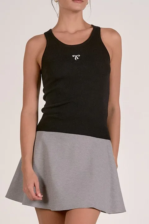 Black Bow Embellished Sleeveless Ribbed Tank
