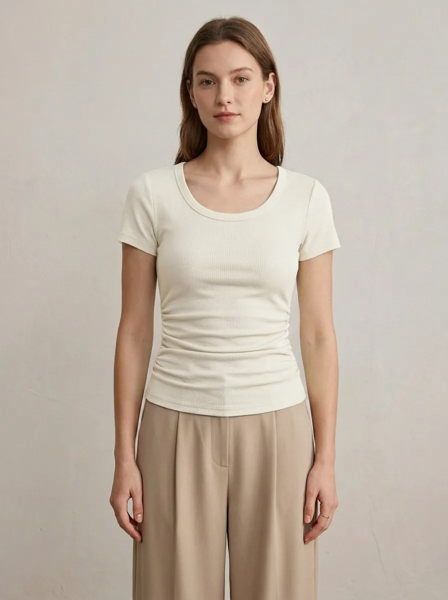Ruched Waist-Ruched Ruched Ribbed Fitted Top