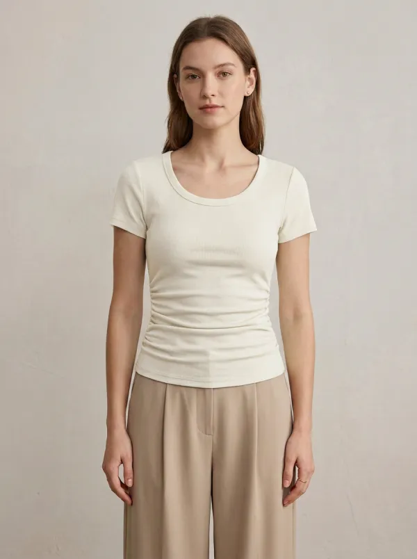 Ruched Waist-Ruched Ruched Ribbed Fitted Top