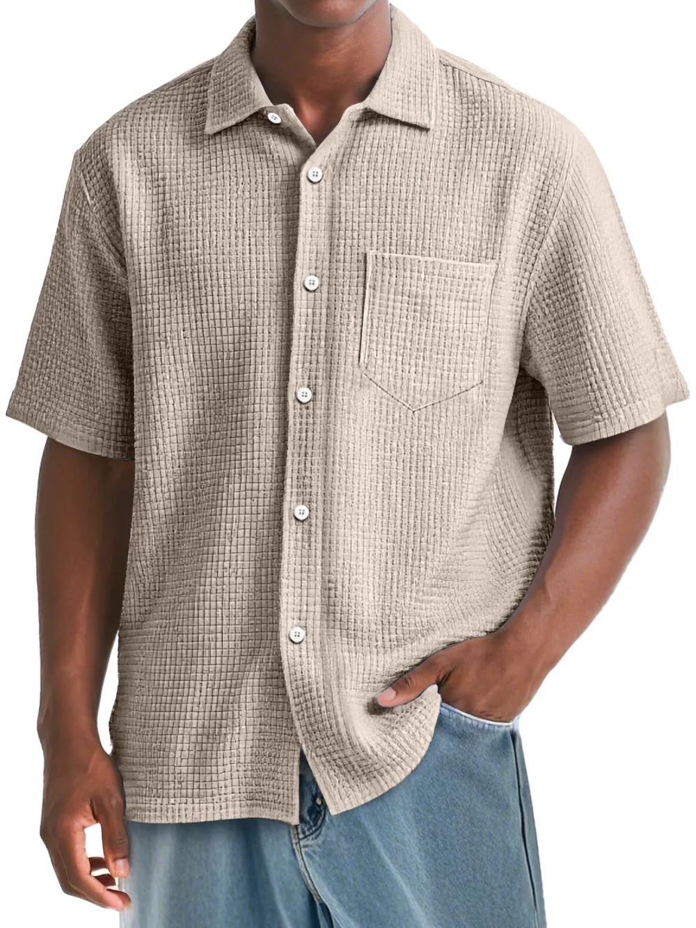 Clean Line Textured Knit Pocket Shirt