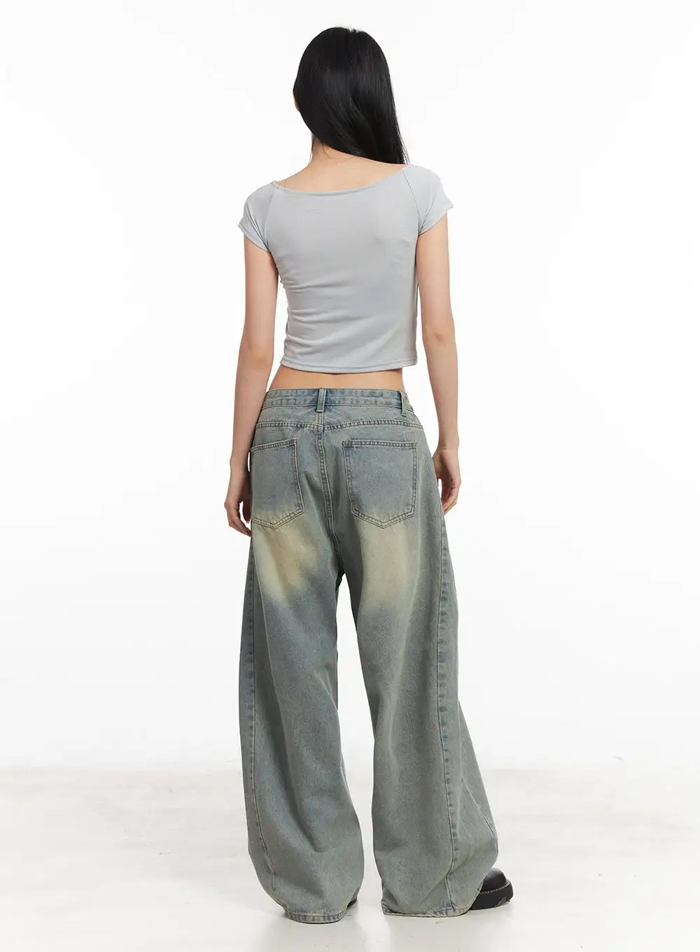 Pintuck Wide-Leg Jeans