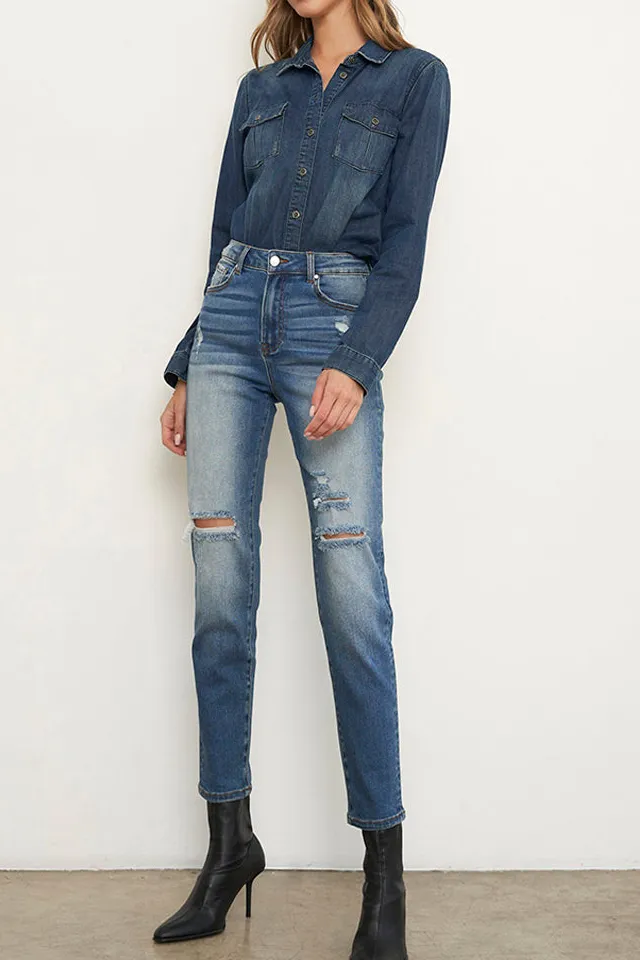 High Rise Girlfriend Stretch Jeans