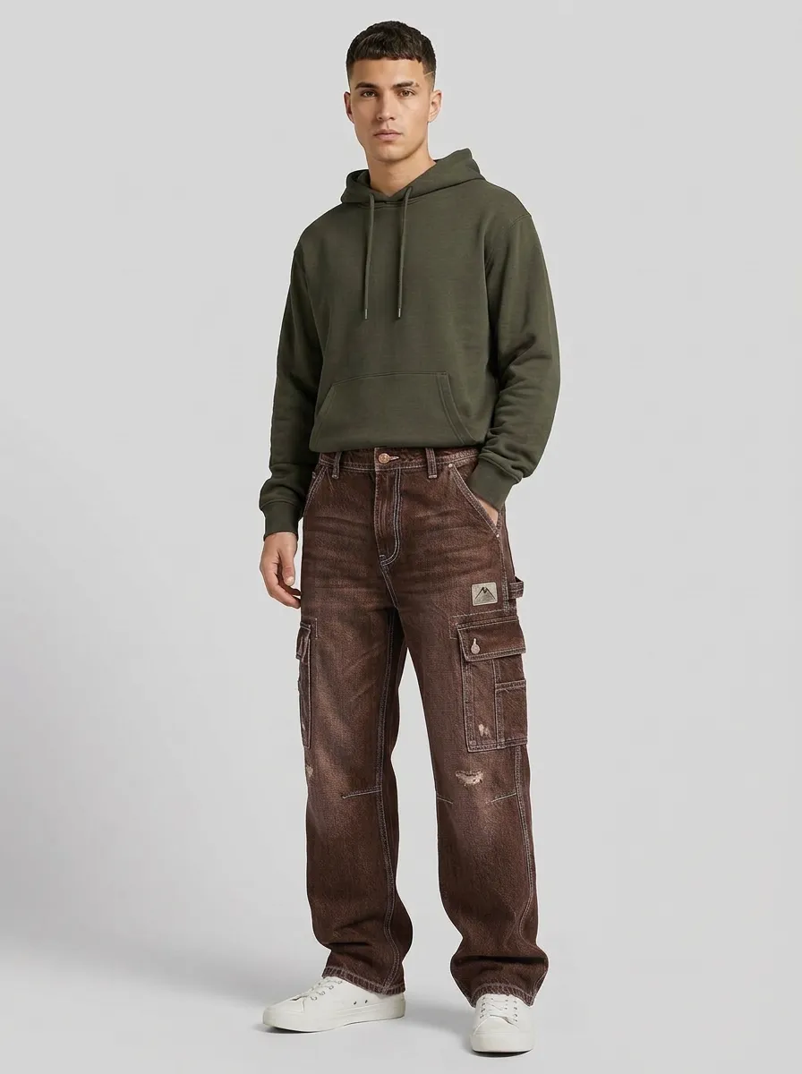 Men's Streetwear Distressed Denim Cargo Jeans