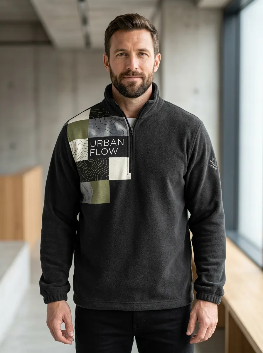 Half-Zip Topographic Geometric Men's Half-Zip Sweatshirt