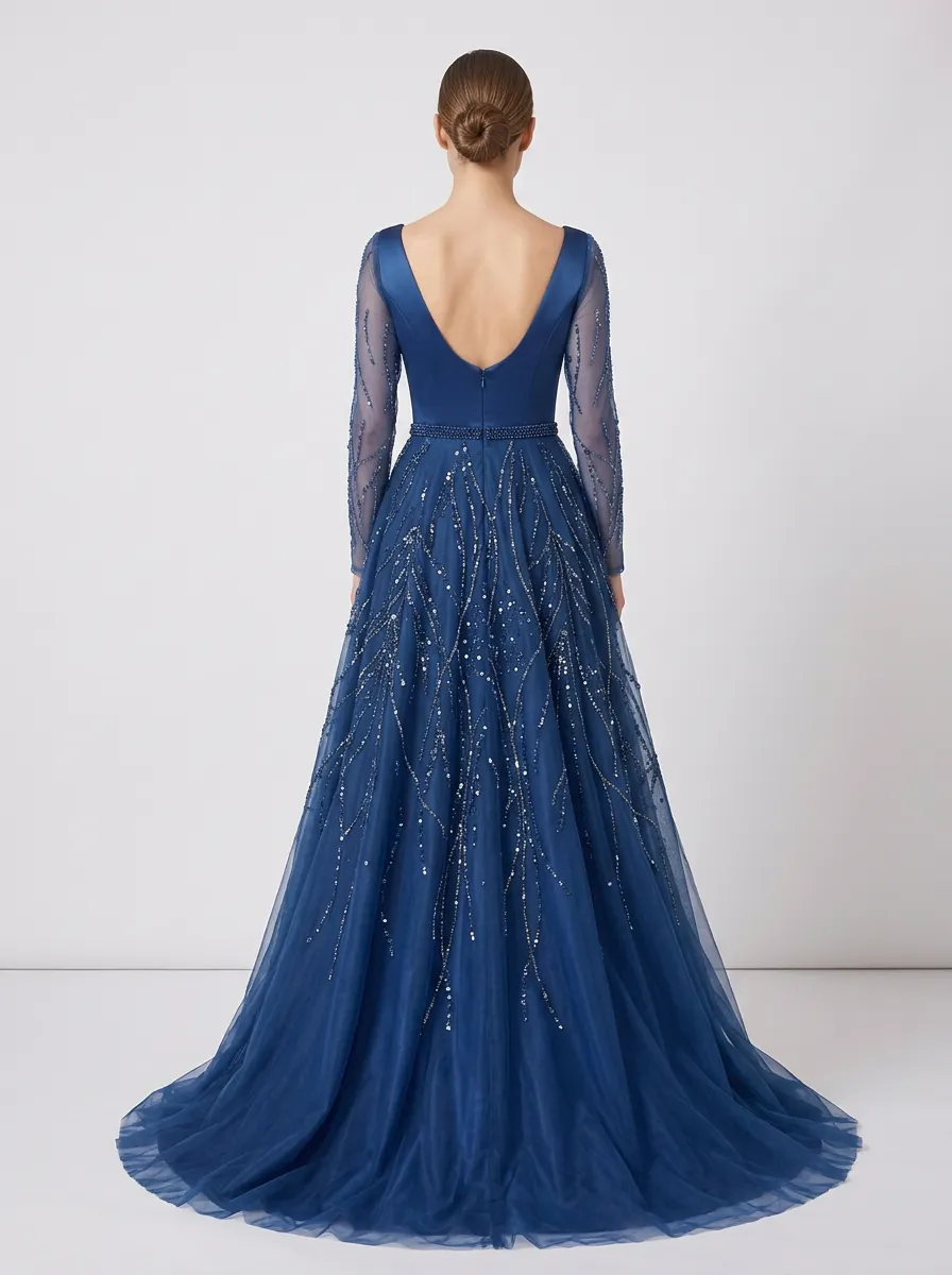 Women's Sequin Beaded Tulle Evening Gown