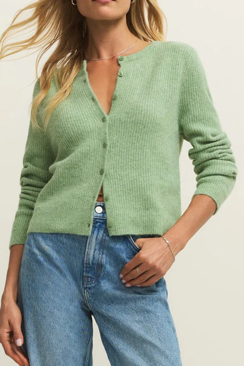Green Cozy Ribbed Knit Cardigan