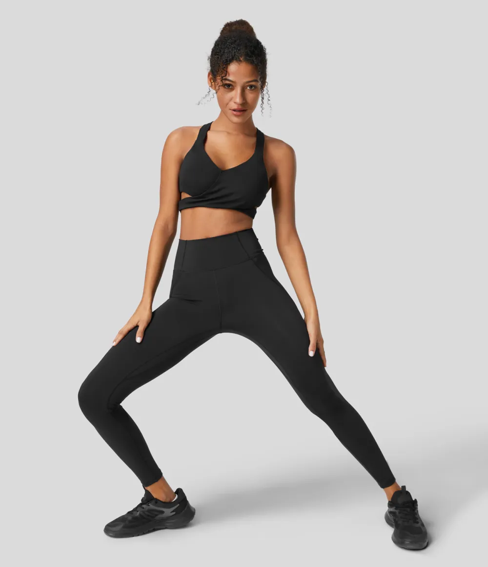 SpeedWave High Waisted Back Zip Pocket Contrast Mesh Quick Dry 7/8 Workout Leggings