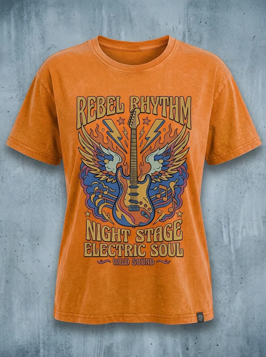 Unisex Rock Music Lover Electric Guitar Wings Printed T-shirt