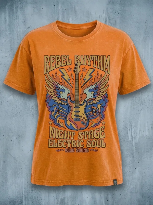Unisex Rock Music Lover Electric Guitar Wings Printed T-shirt