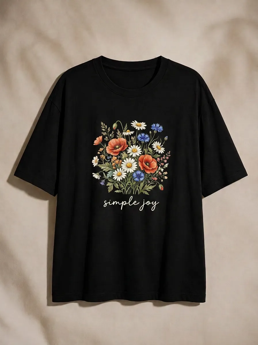 Women's Floral Lover Simple Joy Wildflower Bouquet Printed T-shirt