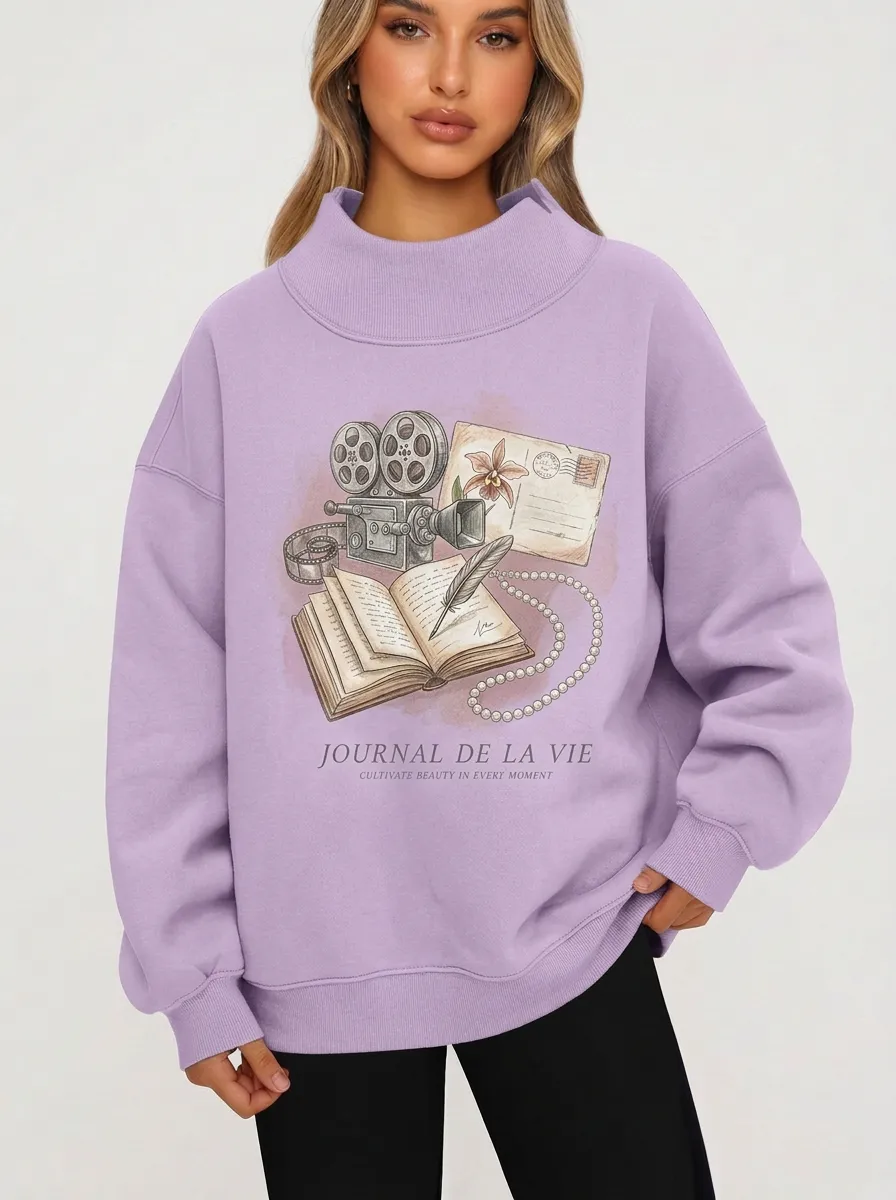 Women's Vintage Film Book Feather Graphic Sweatshirt