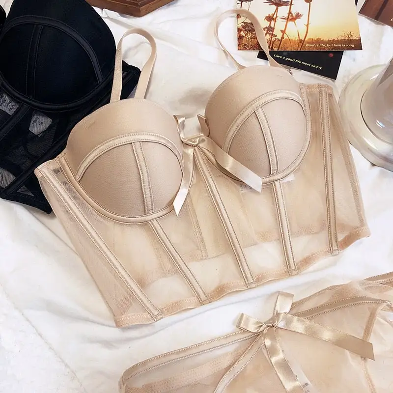 Bow Mesh Corset Lingerie Set