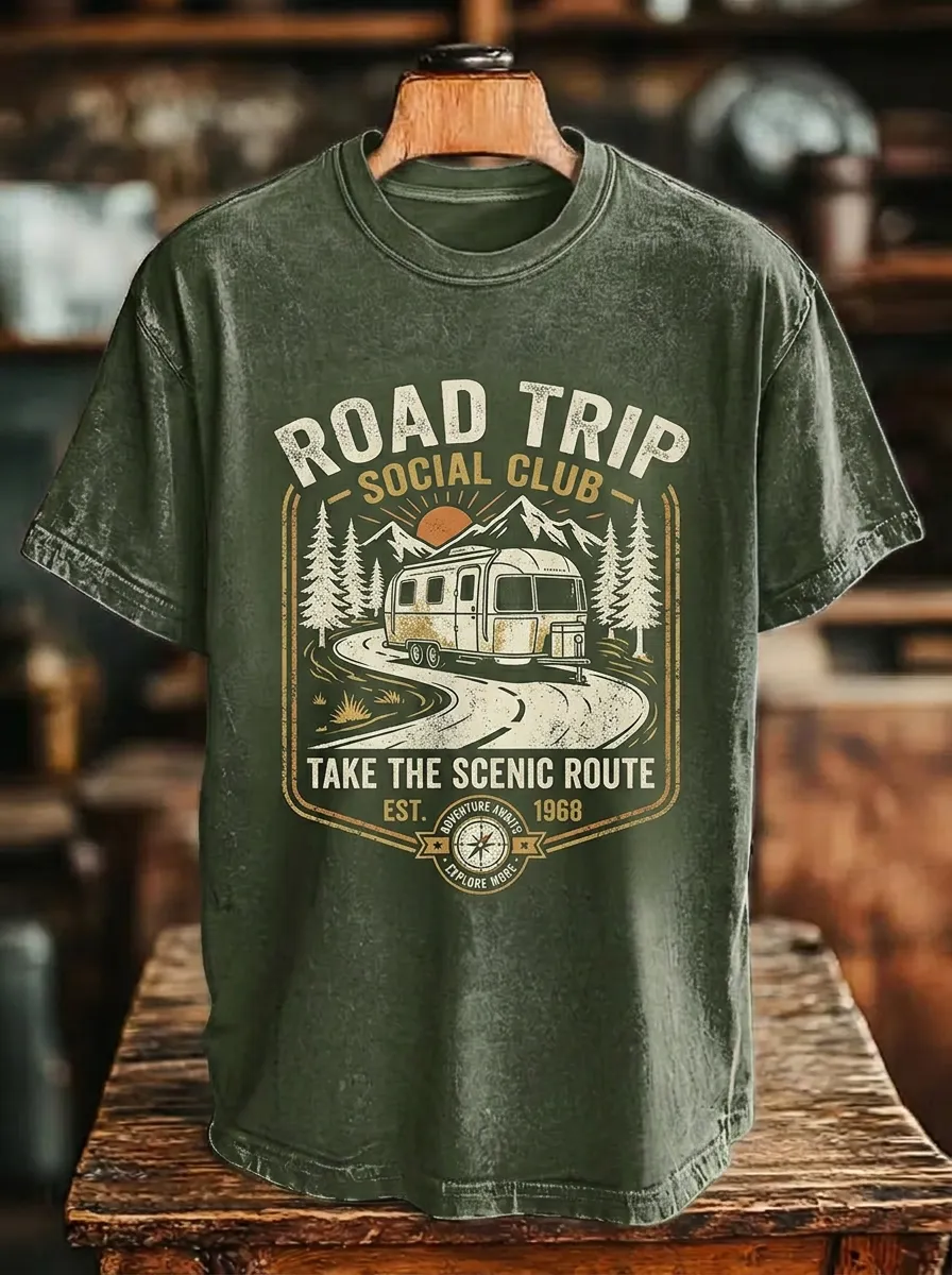 Unisex Road Trip Lover Camper Van Mountain Printed T-shirt