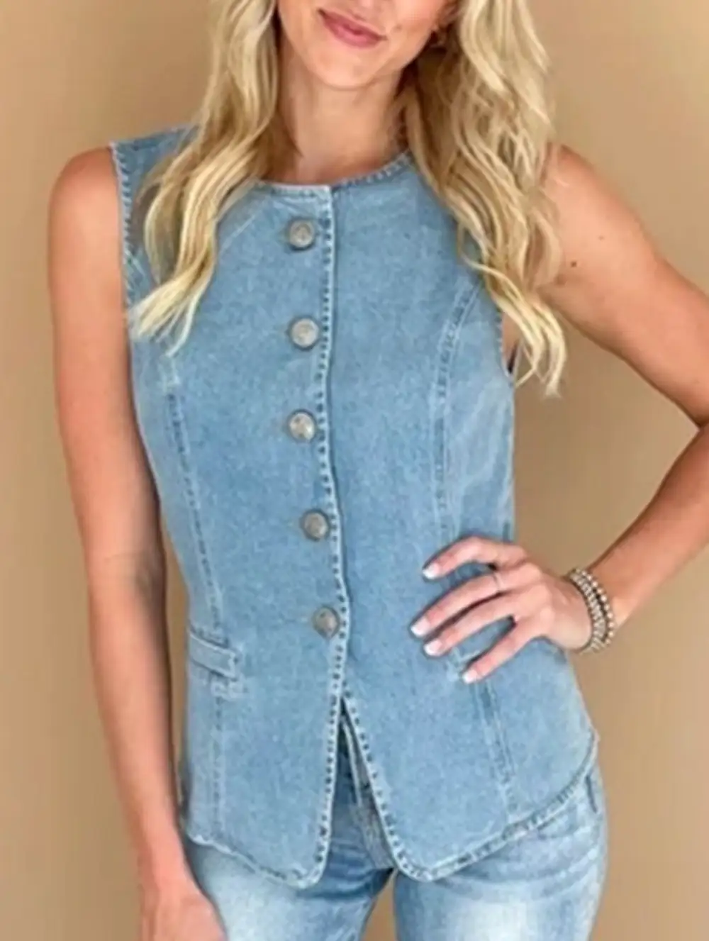 Denim Vest Sleeveless Single-Breasted Top