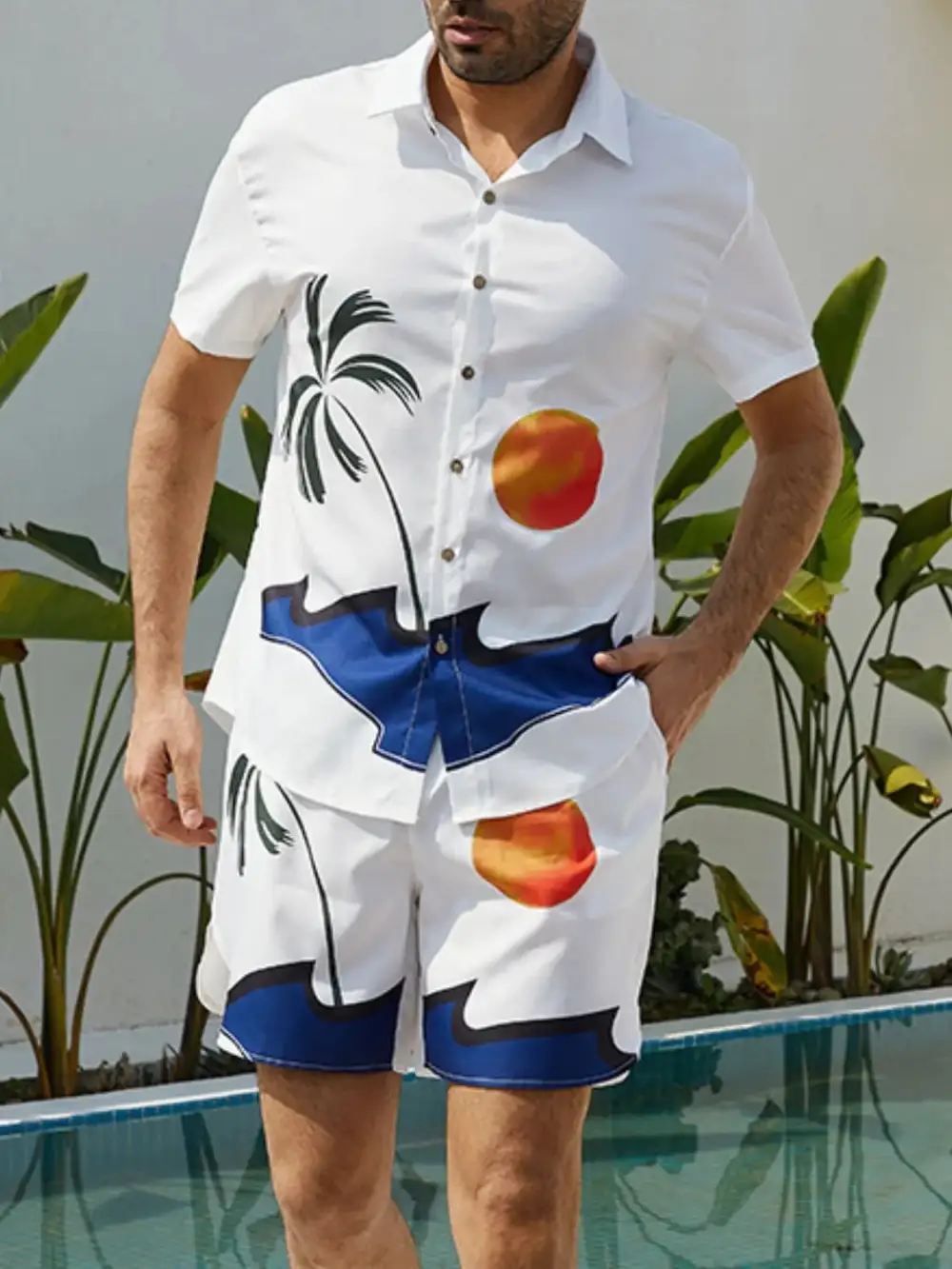 Classic Button Up Coordinated Shirt And Shorts Set