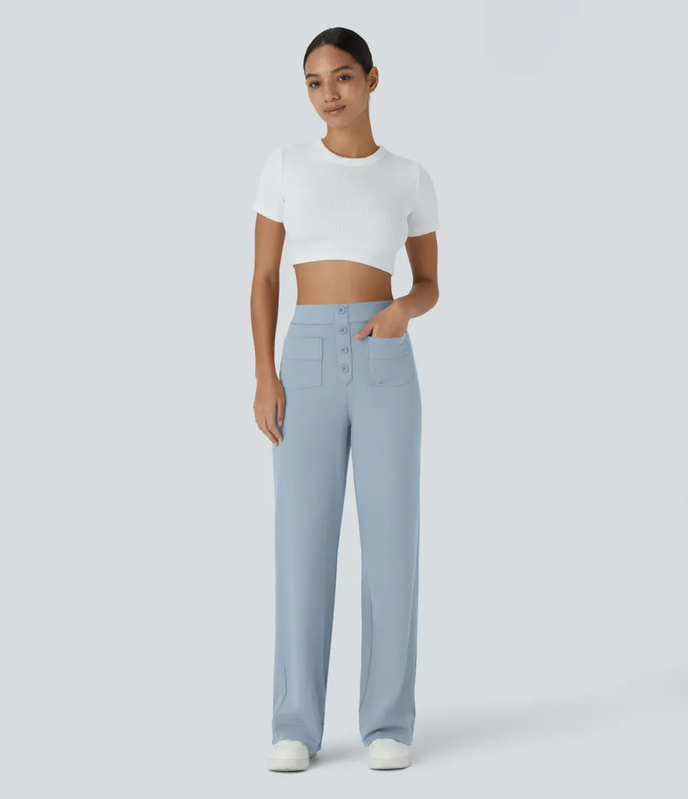 DayStretch High Waisted Pockets Straight Leg Casual Pants