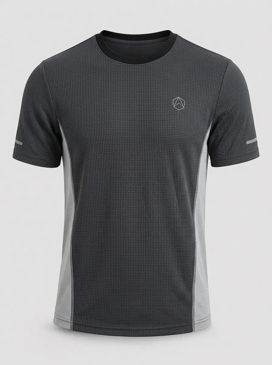 Men's Charcoal Grey Contrast Panel Crew Neck T-Shirt
