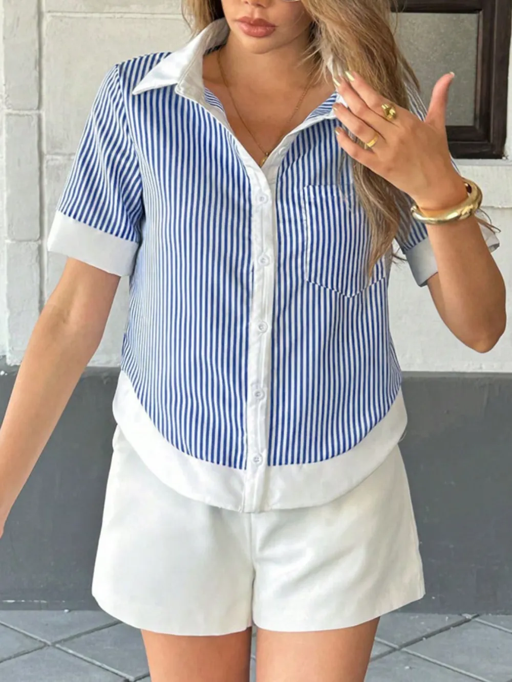 Striped Button Down Short Sleeve Shirt