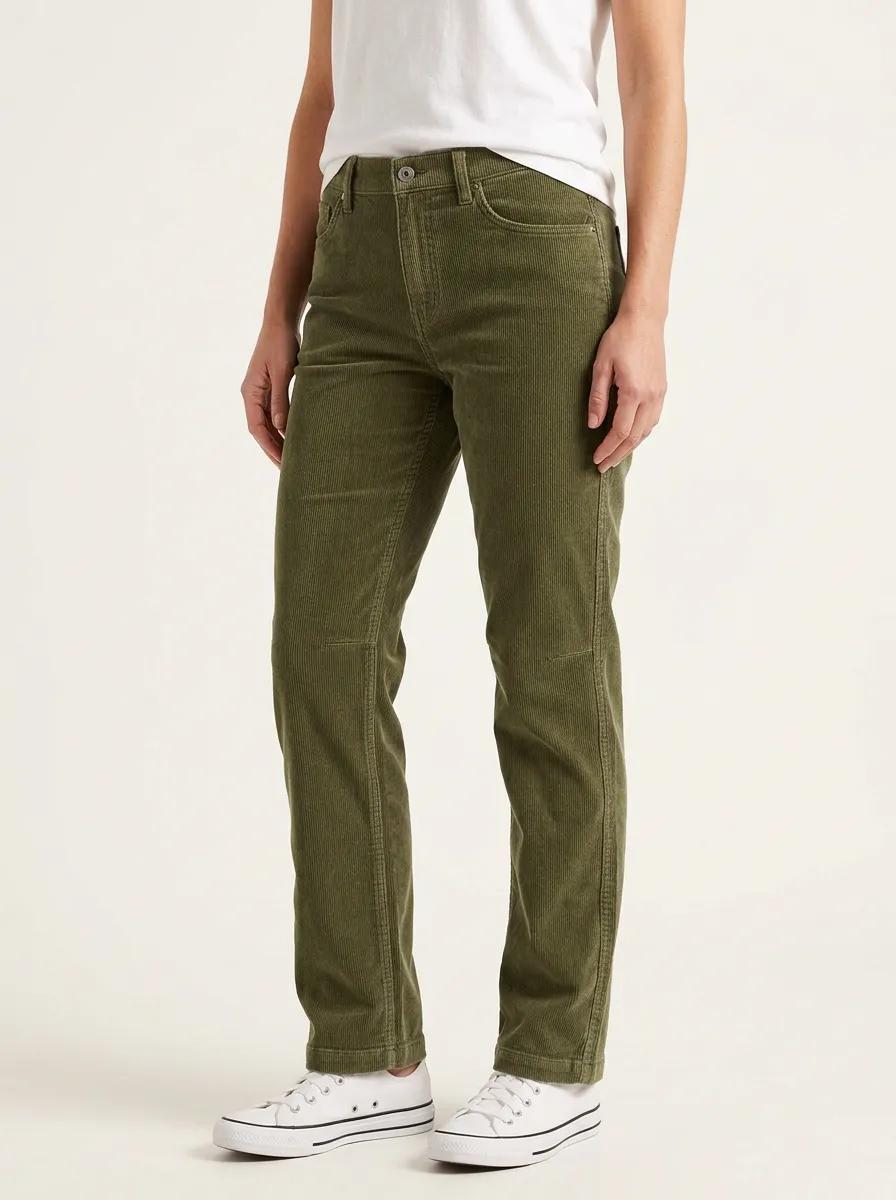 Five-Pocket Mid-Rise Straight-Leg Corduroy Pants