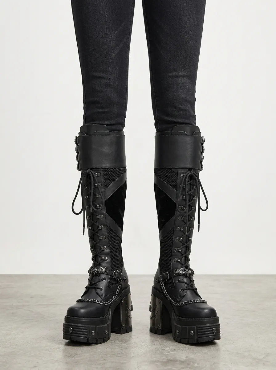 Heritage Skull Lace Lace-Up Profile Women's Gothic Platform Boots