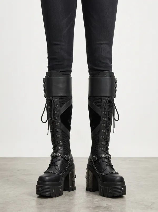 Heritage Skull Lace Lace-Up Profile Women's Gothic Platform Boots