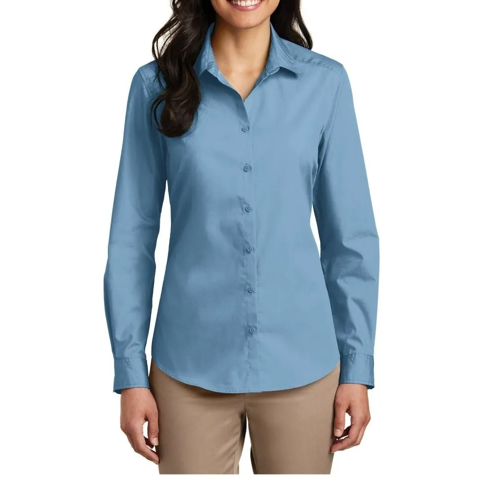 Women's Long-Sleeve Lightweight Cotton-Blend Poplin Shirt