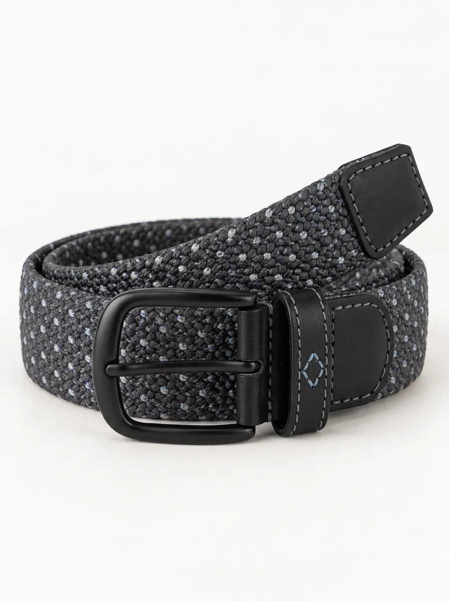 Men's Performance Casual Grey Polka Dot Stretch Woven Belt