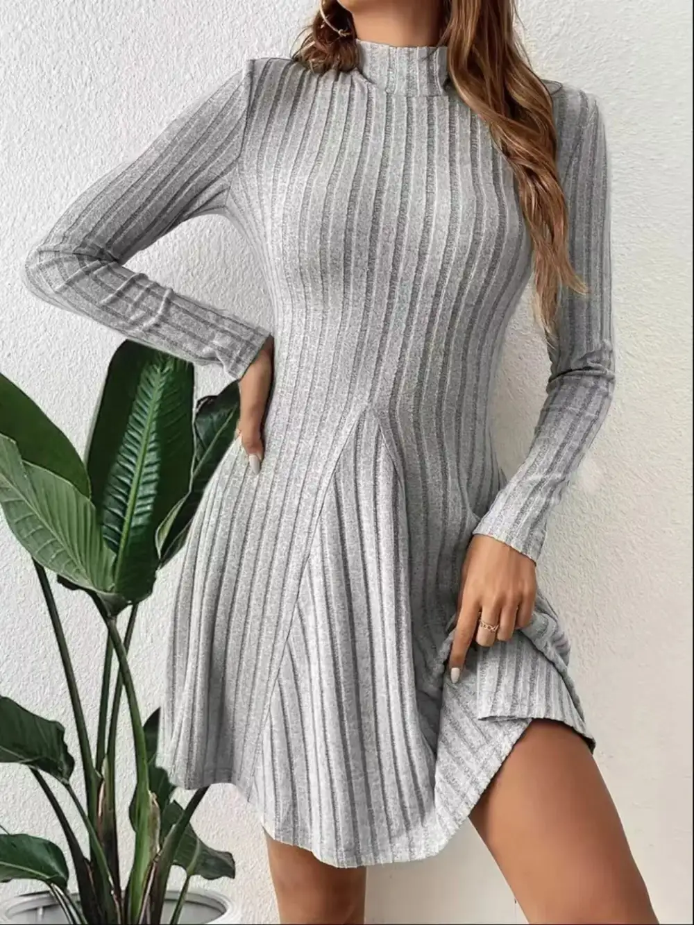 Ribbed Knit Mock Neck Mini Dress