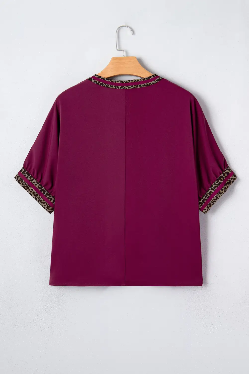 Women's Leopard Print V Neck Contrast Detail Top