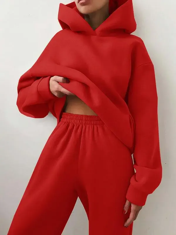 Casual fashion thickened long-sleeved sweatshirt and trousers two-piece set for women