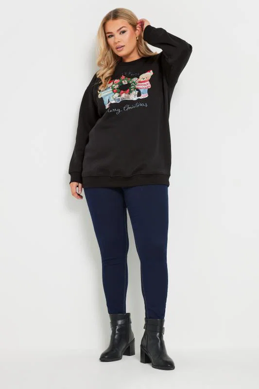 Black Teddy Bear Christmas Print Sweatshirt detail 2