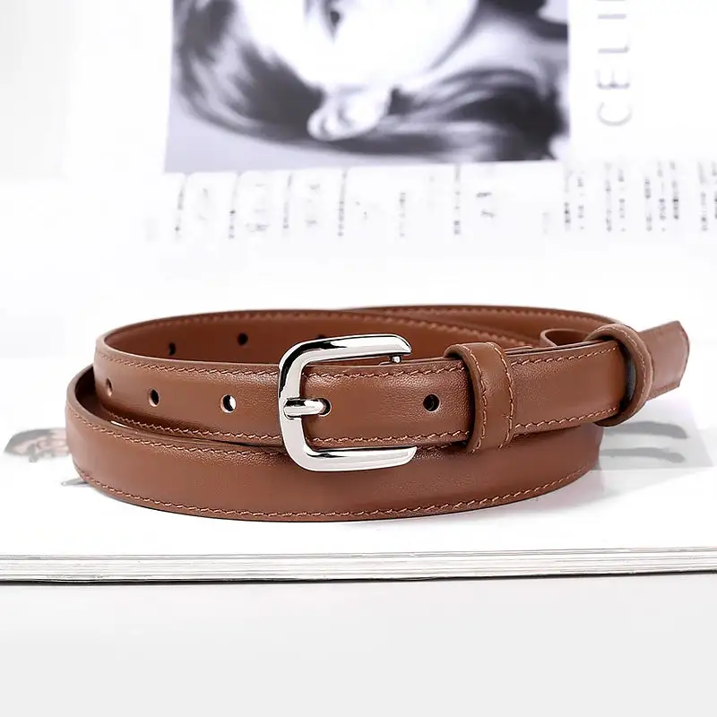 Classic Leather Skinny Belt with Buckle