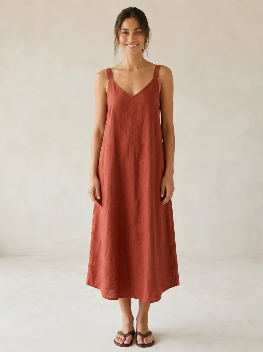 Women's Flowing Casual Linen Midi Backless Dress