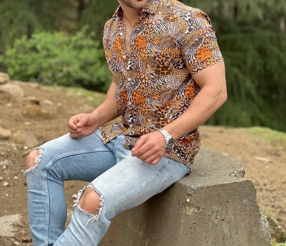 Multi-Color Tropical Print Rayon Casual Shirt