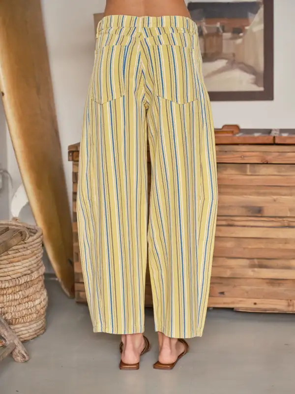 Women's Striped Barrel-Leg Jeans