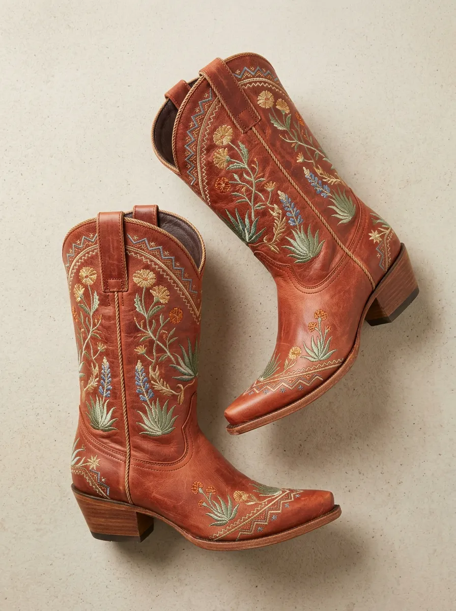 Range Floral Embroidered Finish Unisex Western Cowboy Boots