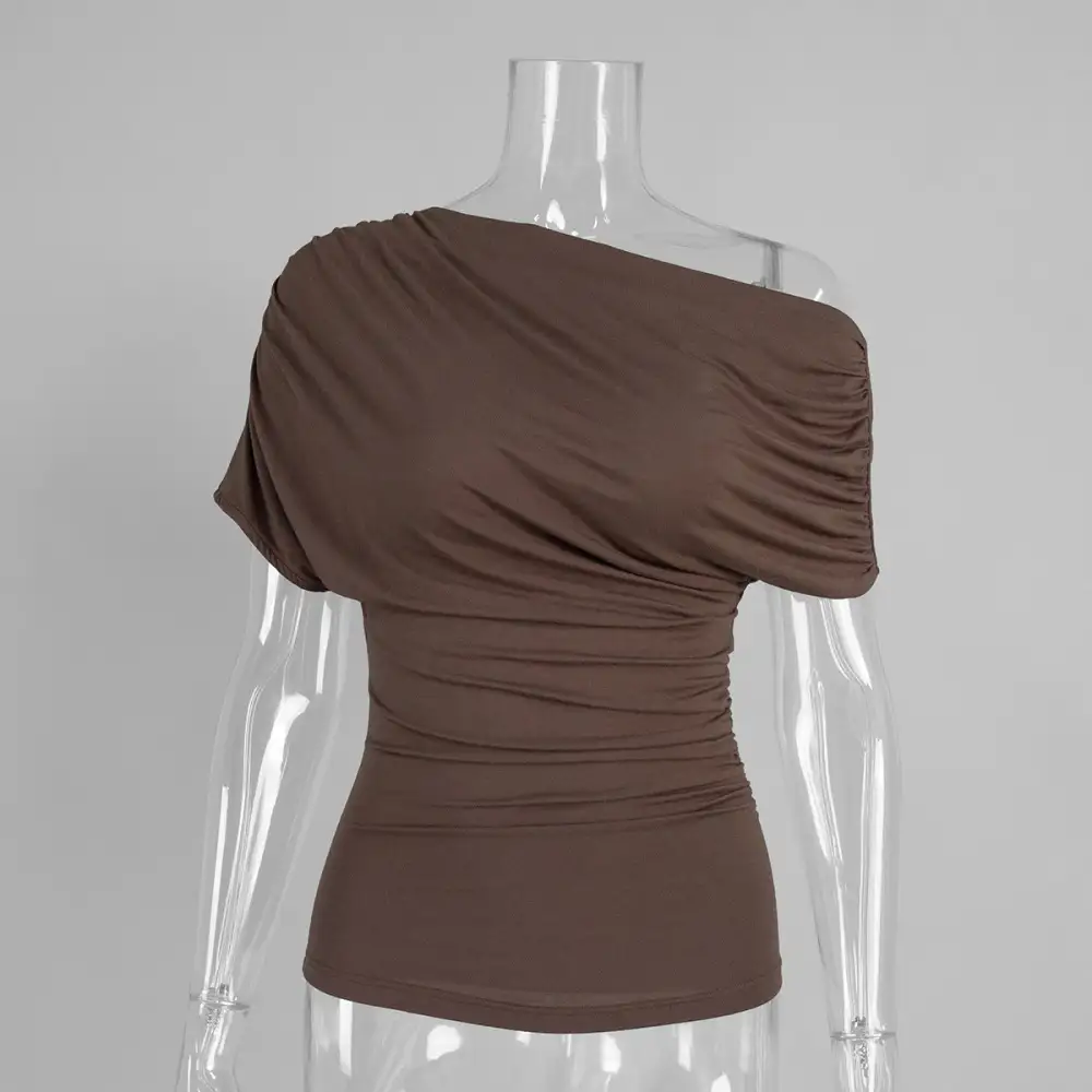 Asymmetric Pleated Short Sleeve Top