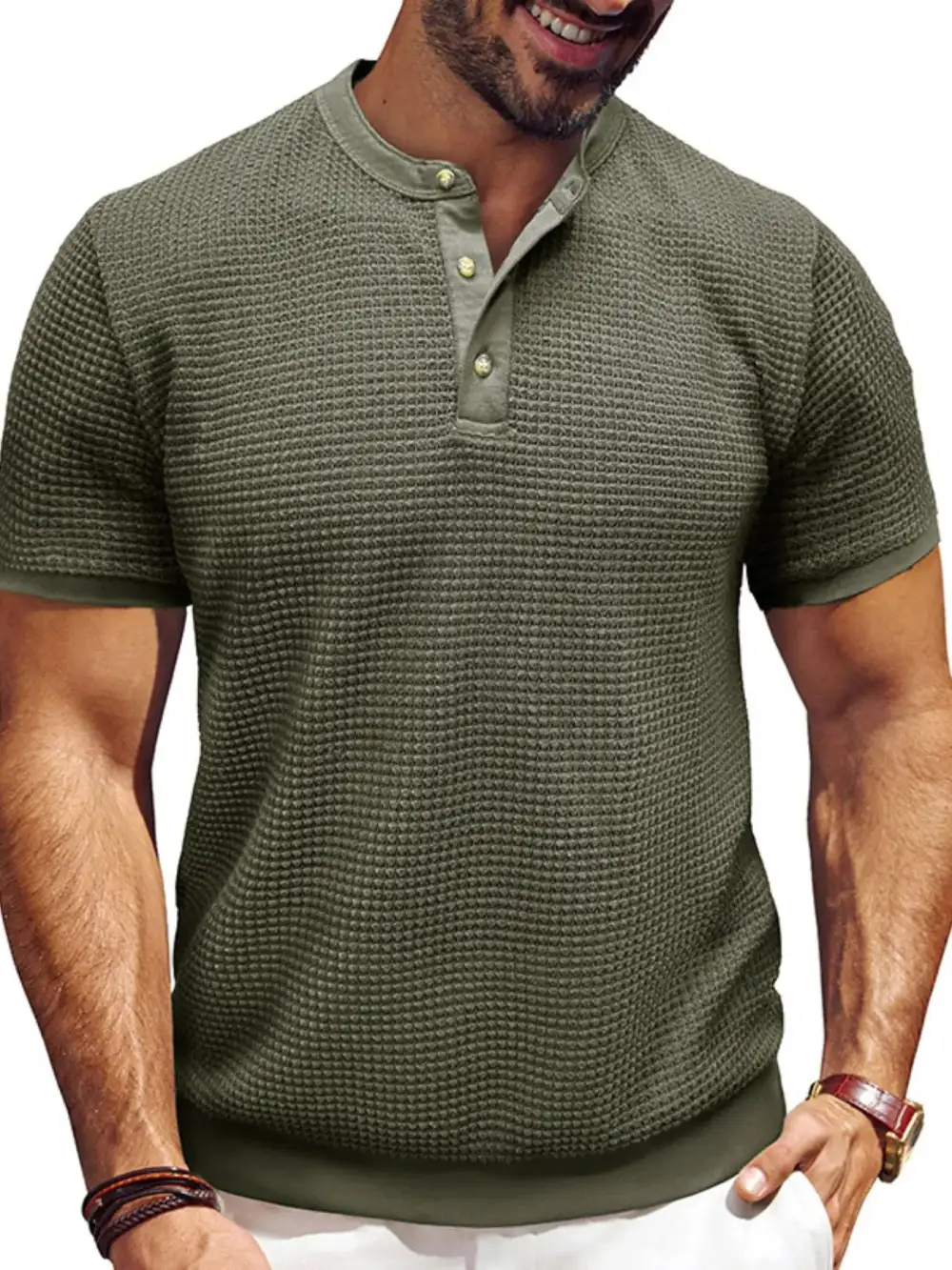 Textured Henley Short Sleeve Tee