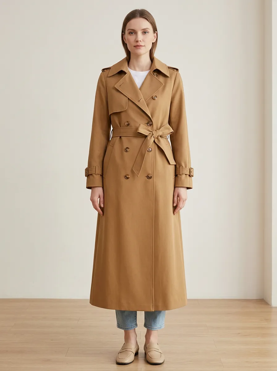 Women's Heritage Inspired Double-Breasted Belted Classic Long Trench Coat