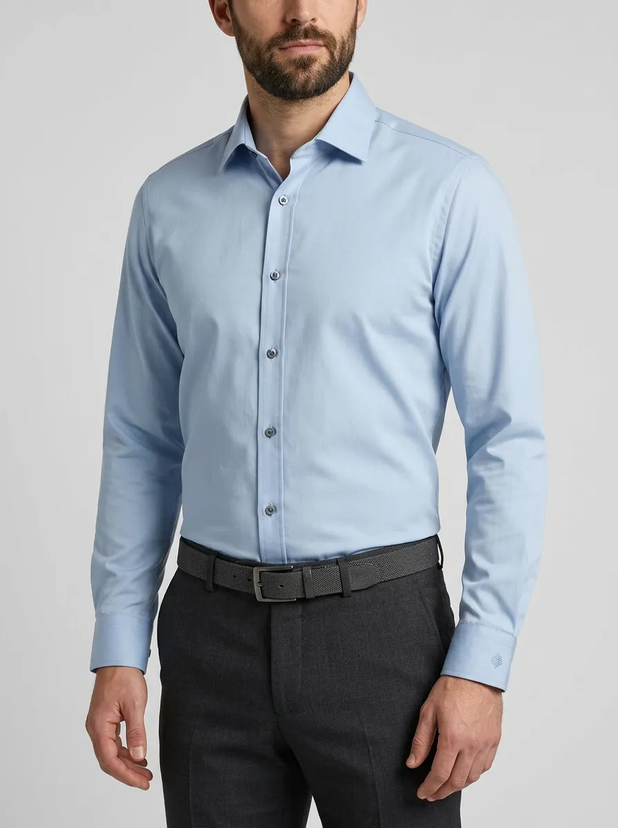 Men's Non-Iron Cotton Light Blue Solid Long Sleeve Shirt