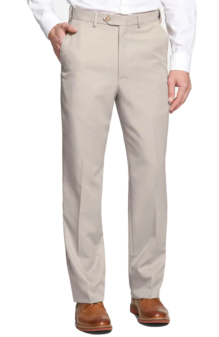 Poplin Flat Front Short Rise Adjustable Waist Relaxed Fit Trousers