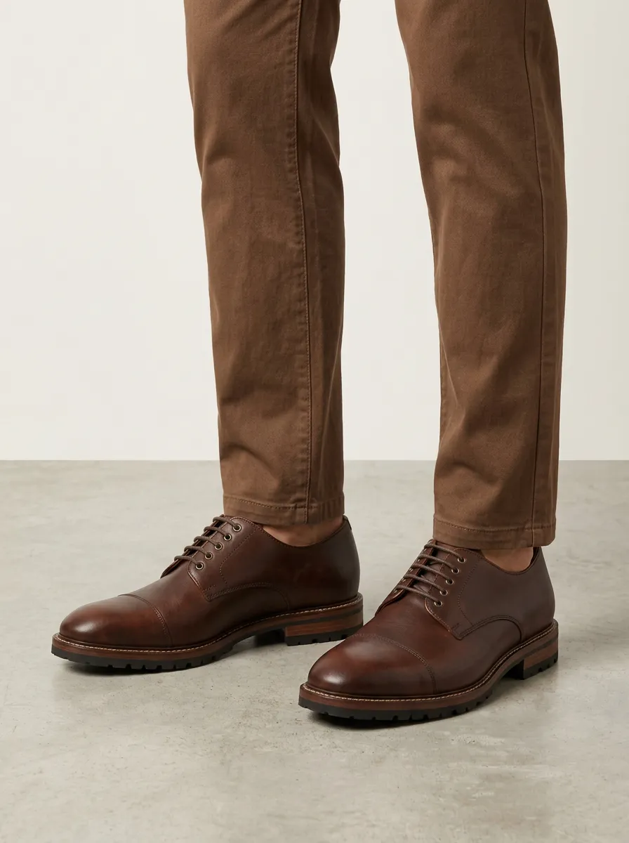 Men's Classic Business Brown Leather Cap Toe Oxford Shoes