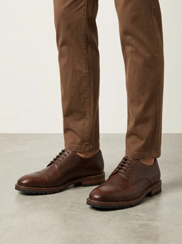 Men's Classic Business Brown Leather Cap Toe Oxford Shoes