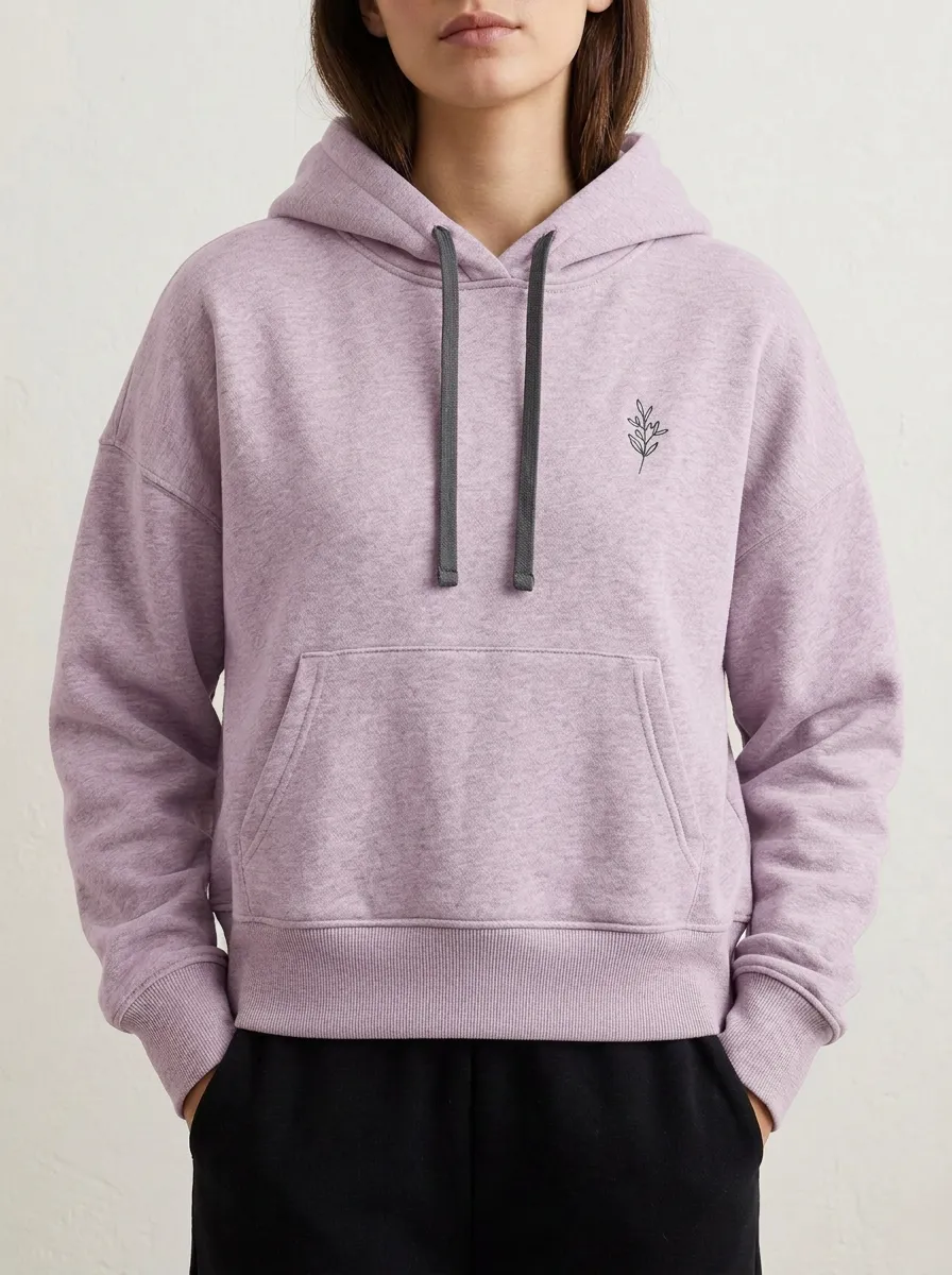 Women's Minimalist Botanical Leaf Printed Grey Hoodie