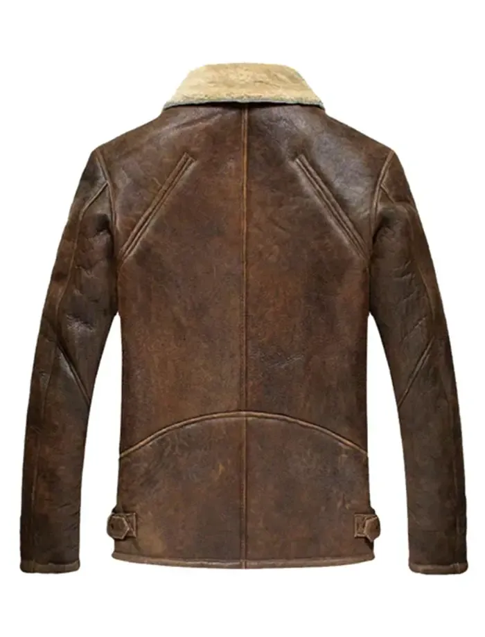 Aviator Shearling Fur Collar Distressed Jacket