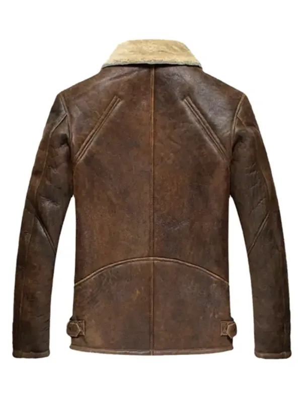 Aviator Shearling Fur Collar Distressed Jacket