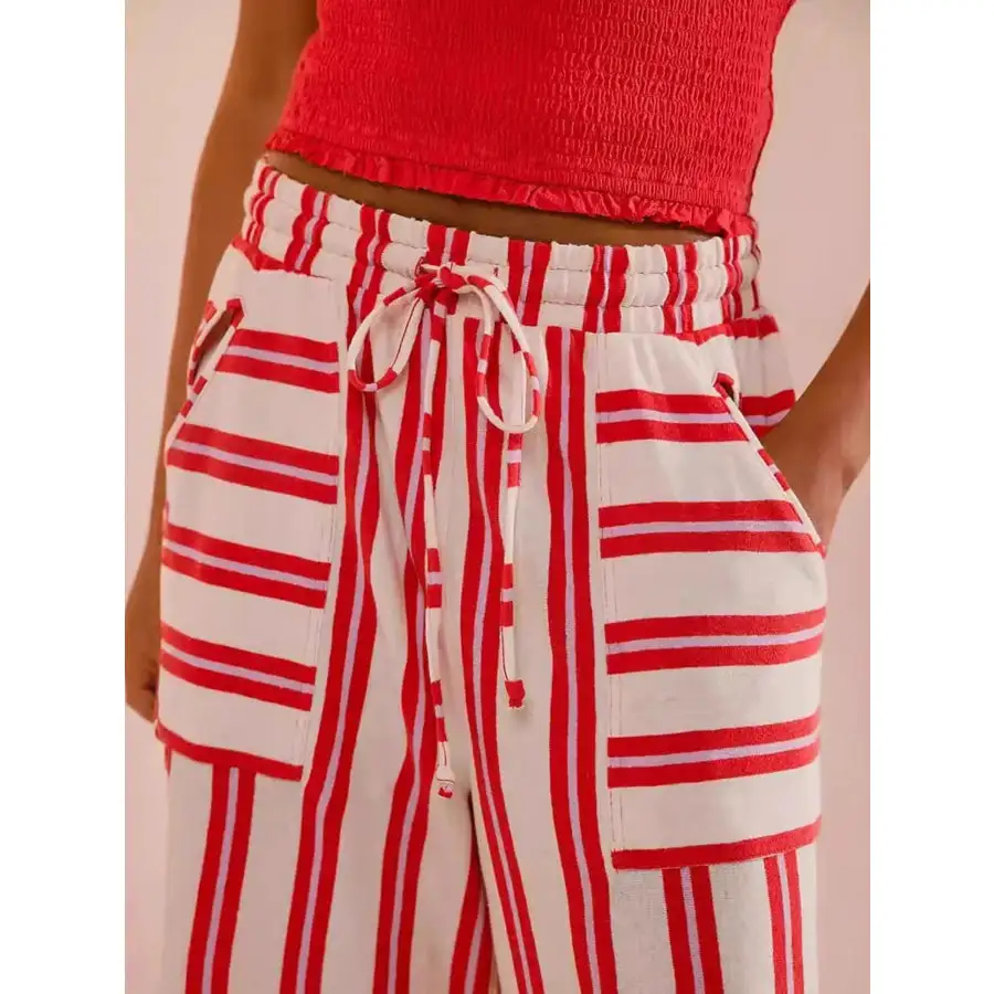 Relaxed Striped Wide Leg Drawstring Pants