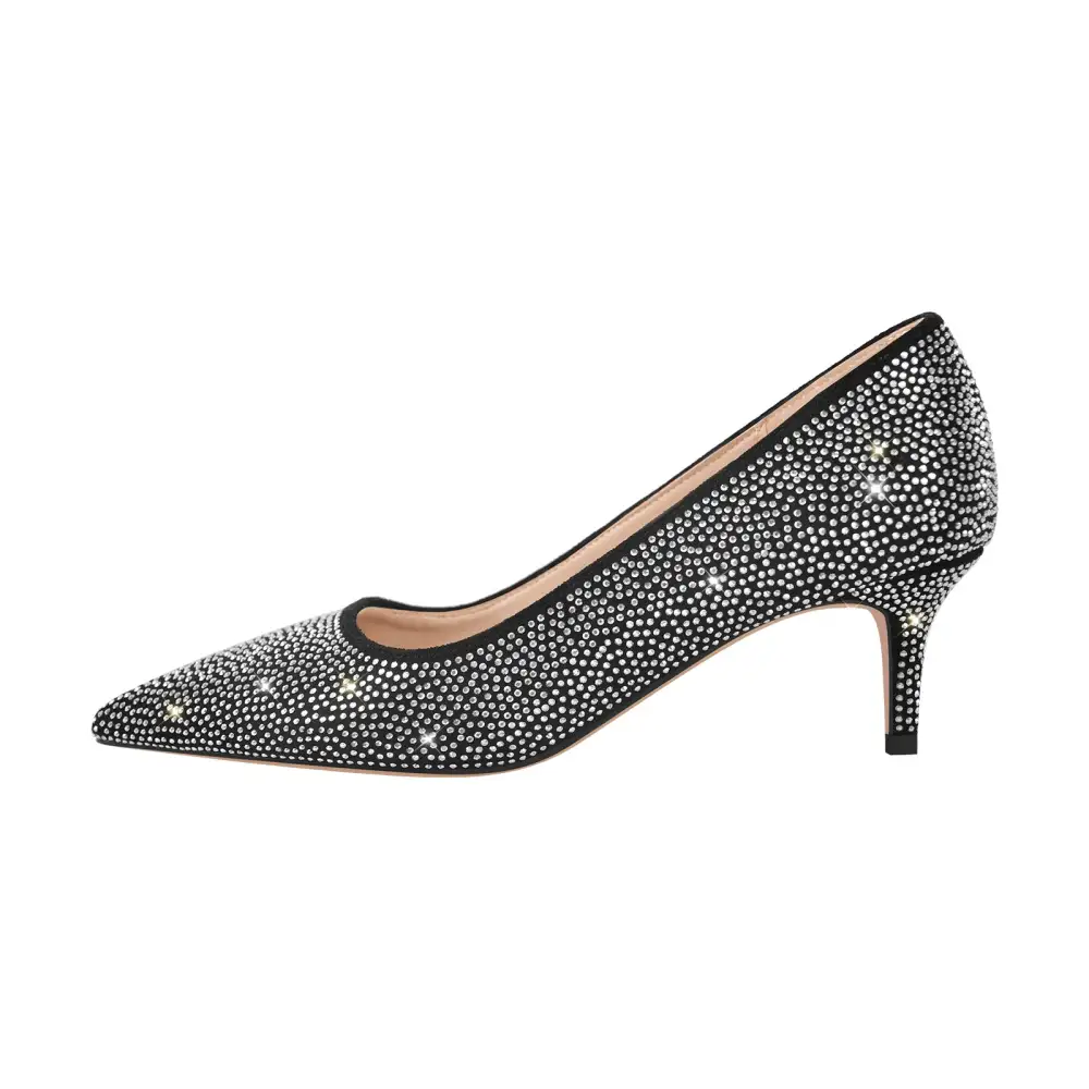 Rhinestone Pointed Toe Low Heel Pumps